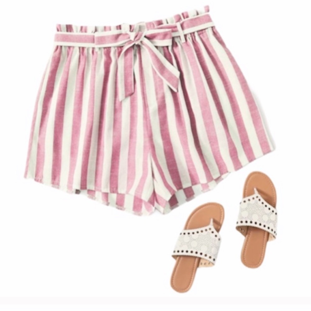 PLUS Paper Bag pink striped shorts with sash